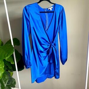 Dress Day Royal Blue Satin Wrap Dress Long Sleeve Size L